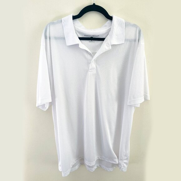 Saddlebred Polo Shirt Men XL White Thin Short Sleeve 100% Polyester Square Check - Picture 1 of 4